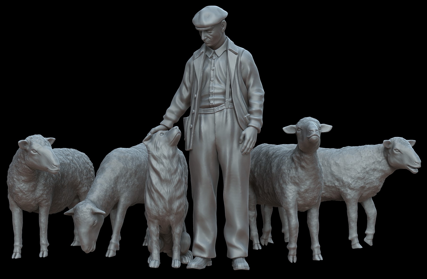 Shepherd with dog & sheep