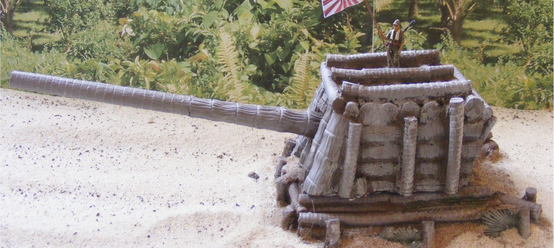 Japanese emplacement with coconut-log heavy naval gun